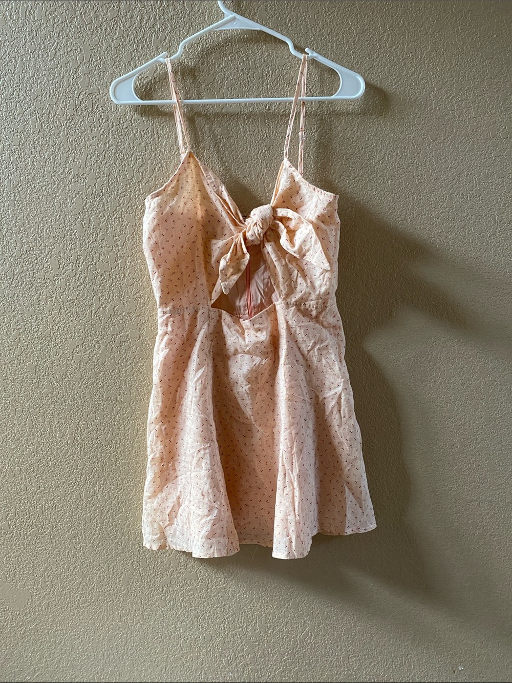 Peach Tie-Front Spaghetti Strap Dress